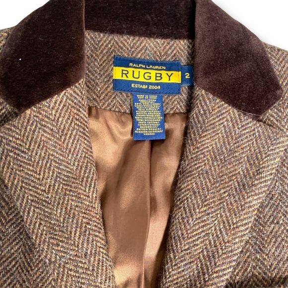 Vintage Ralph Lauren Rugby Blazer Structured Hourglass Herringbone Tweed Brown - Picture 8 of 13